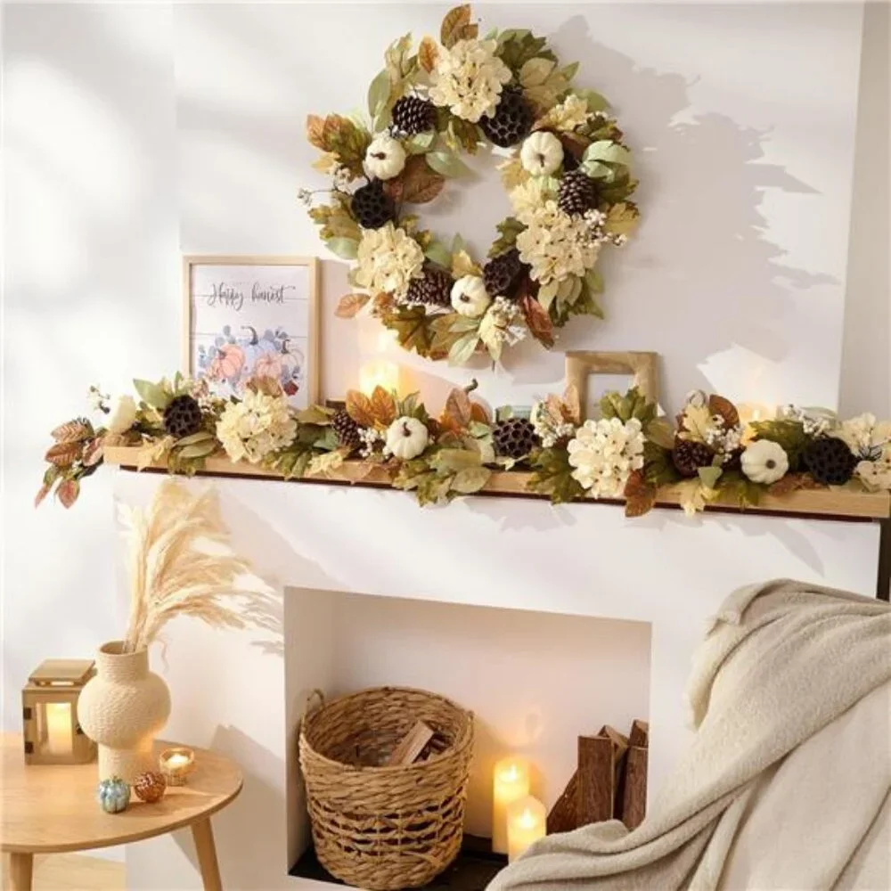 Fall Garland with Lights, 6 ft Artificial Autumn Harvest Garland